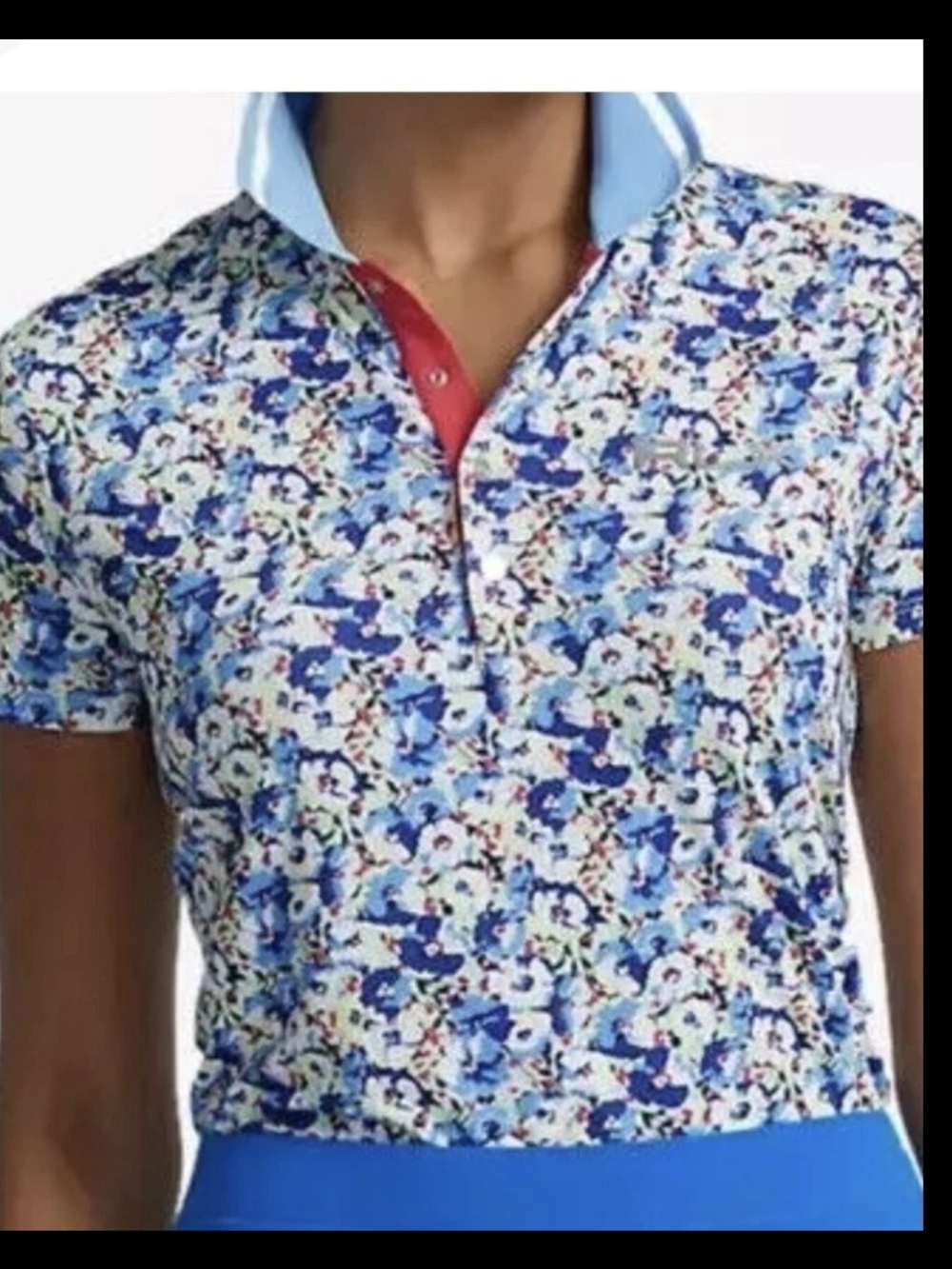 RLX Ralph Lauren Blue Floral Print Polo with Light Blue Collar